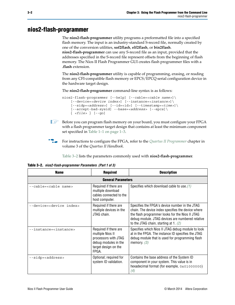 Nios2-flash-programmer, Nios2-flash-programmer –2, Table 3–2 | Altera Nios II User Manual | Page 16 / 37