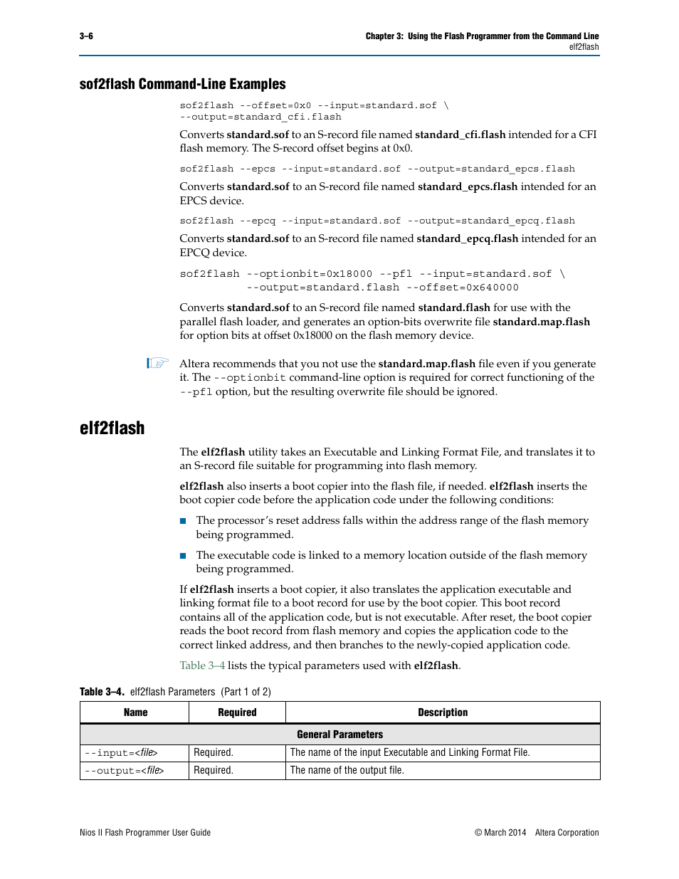 Sof2flash command-line examples, Elf2flash, Sof2flash command-line examples –6 | Elf2flash –6 | Altera Nios II User Manual | Page 20 / 37