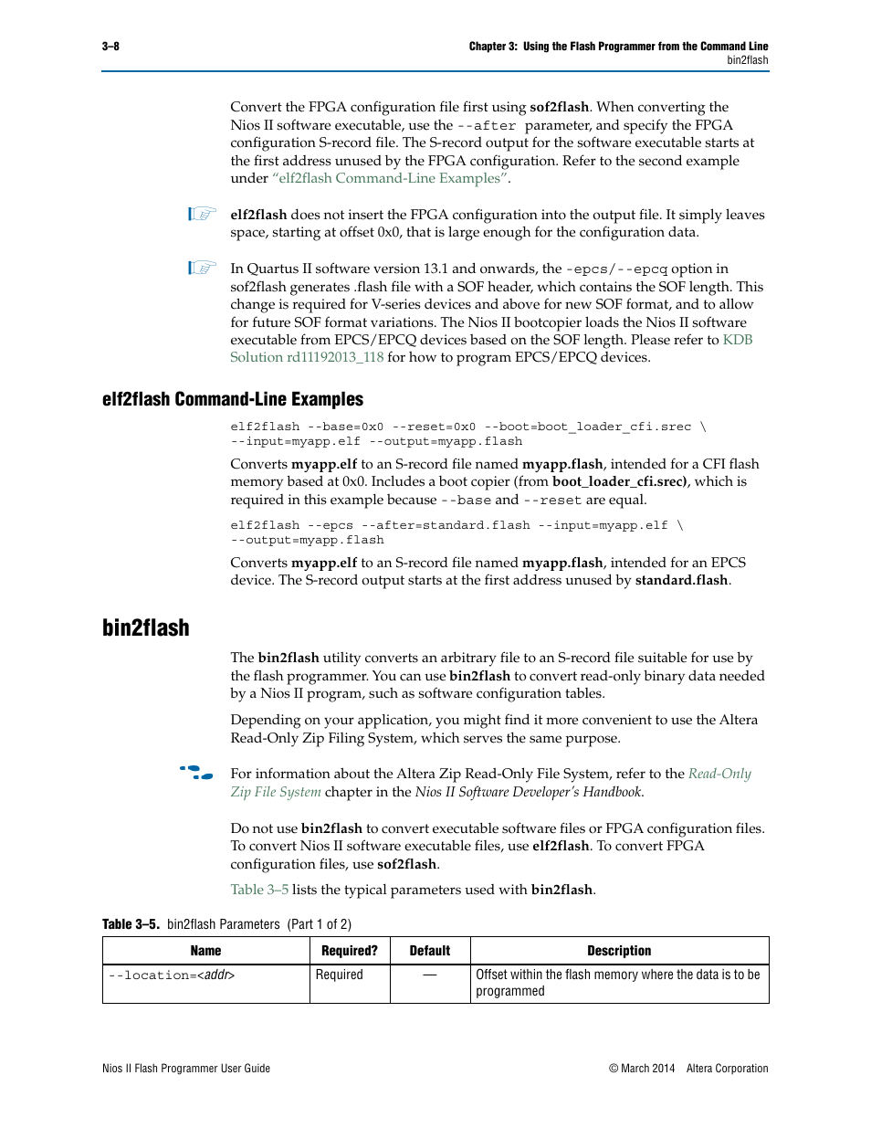 Elf2flash command-line examples, Bin2flash, Elf2flash command-line examples –8 | Bin2flash –8 | Altera Nios II User Manual | Page 22 / 37