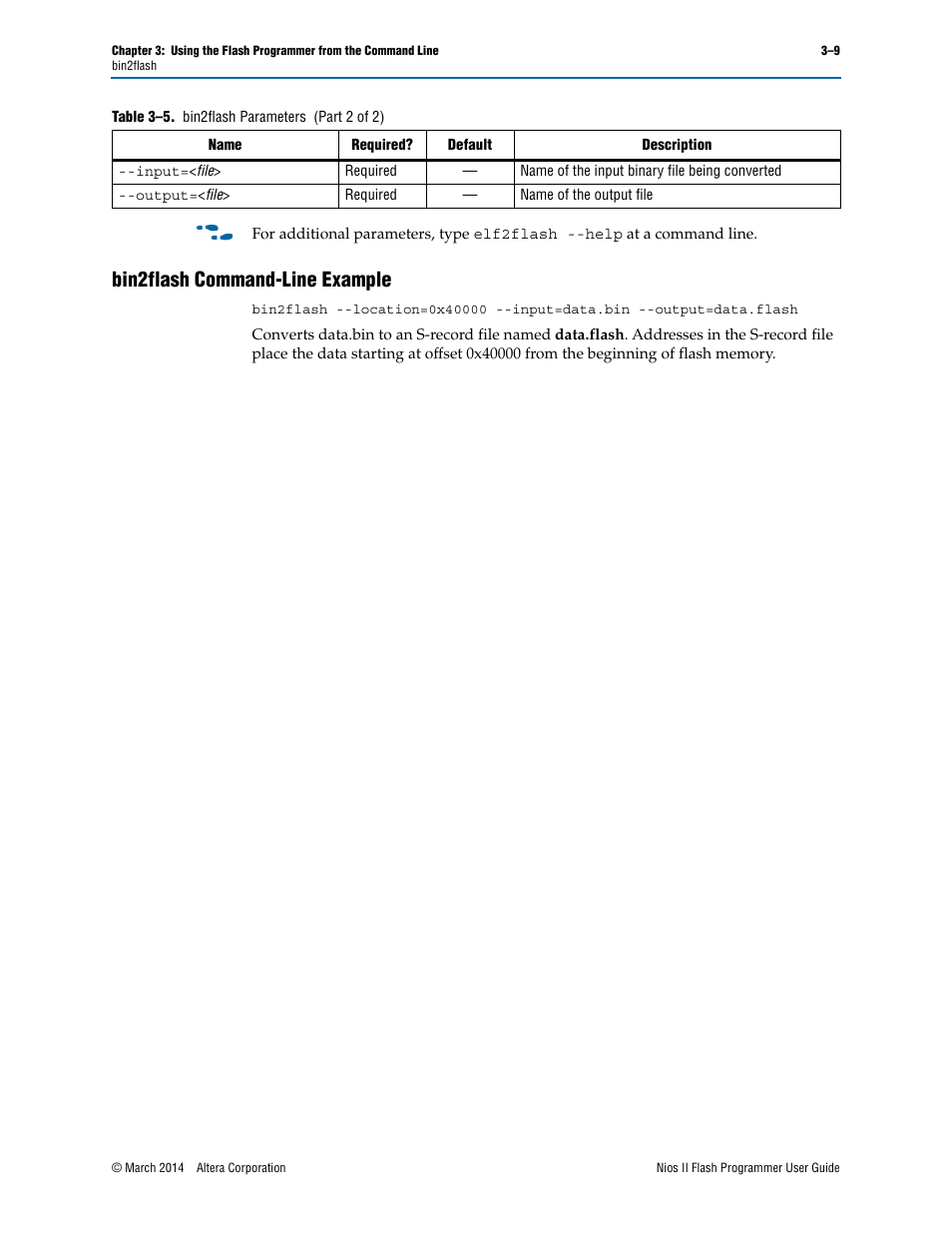 Bin2flash command-line example, Bin2flash command-line example –9 | Altera Nios II User Manual | Page 23 / 37