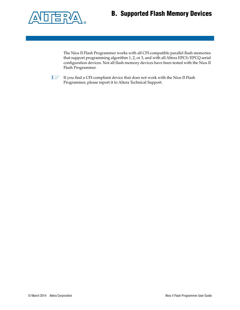 B. supported flash memory devices, Appendix b. supported flash memory devices | Altera Nios II User Manual | Page 27 / 37