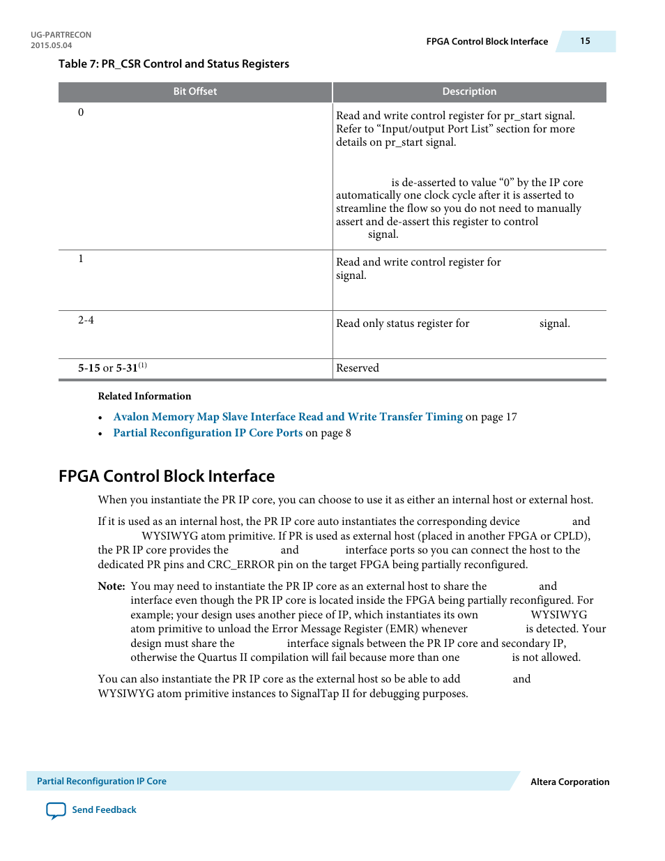 Fpga control block interface | Altera Partial Reconfiguration IP Core User Manual | Page 15 / 27