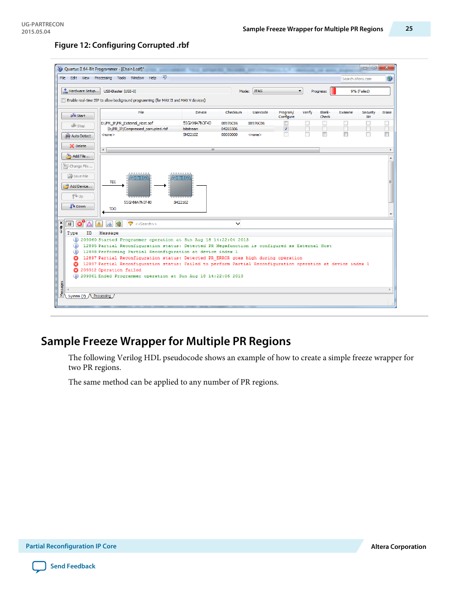 Sample freeze wrapper for multiple pr regions | Altera Partial Reconfiguration IP Core User Manual | Page 25 / 27
