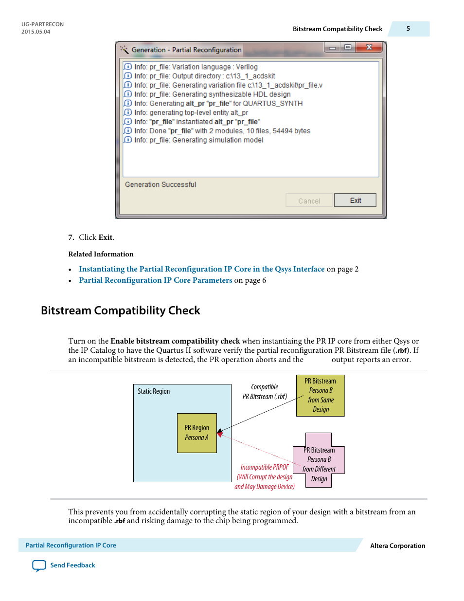 Bitstream compatibility check | Altera Partial Reconfiguration IP Core User Manual | Page 5 / 27