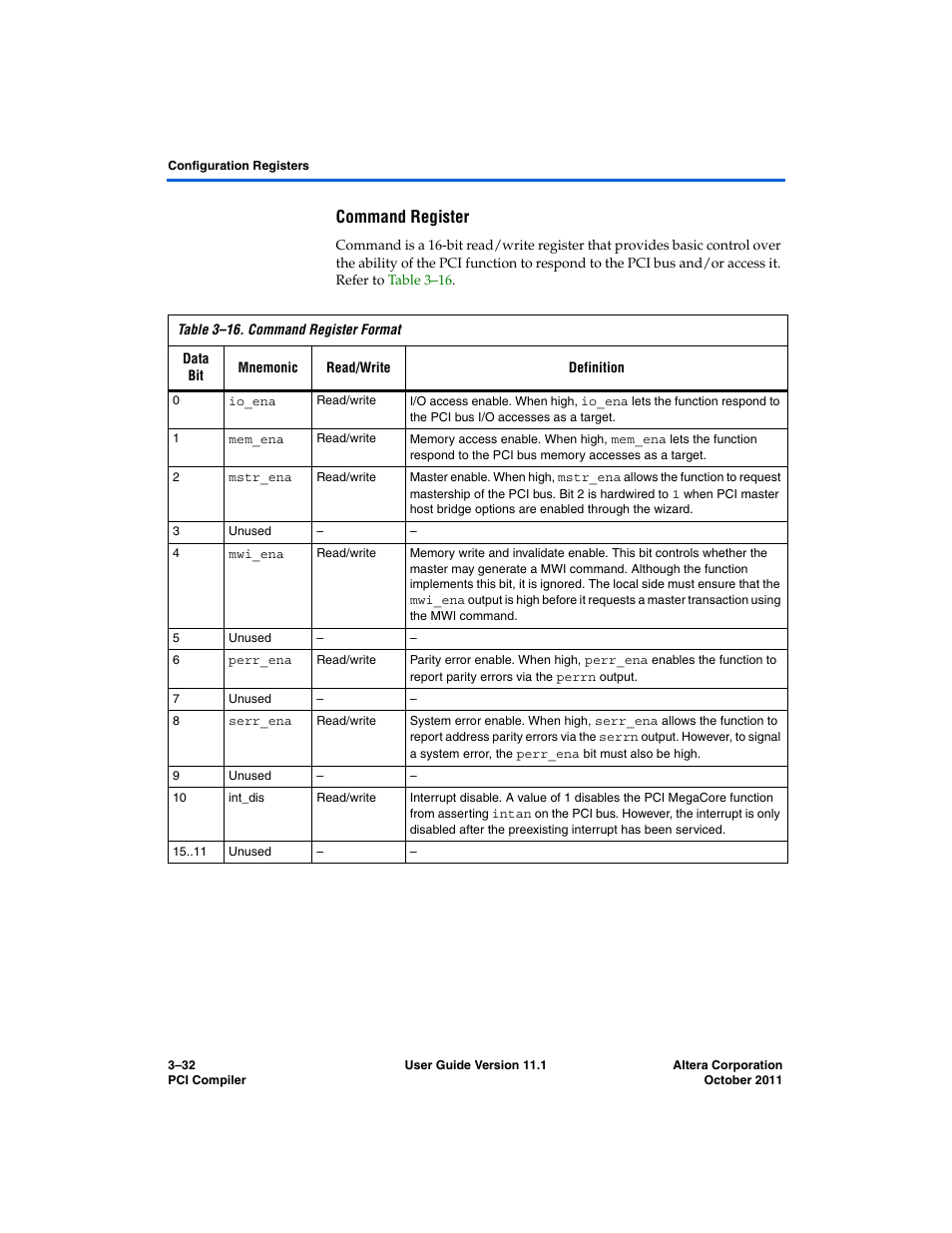 Command register | Altera PCI Compiler User Manual | Page 106 / 360