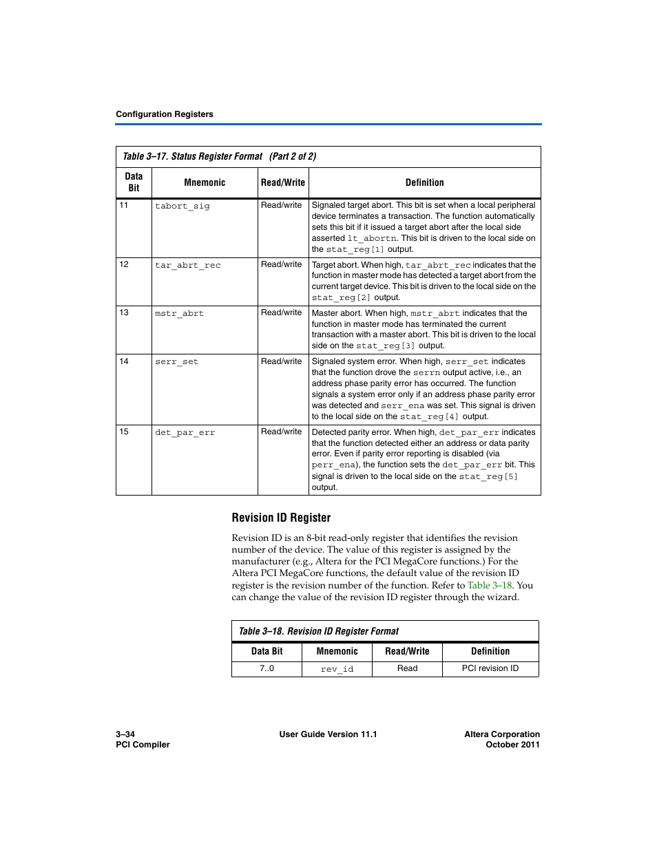 Revision id register | Altera PCI Compiler User Manual | Page 108 / 360