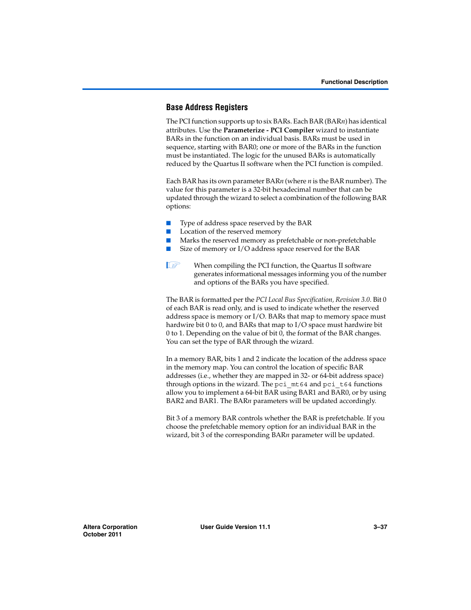 Base address registers | Altera PCI Compiler User Manual | Page 111 / 360