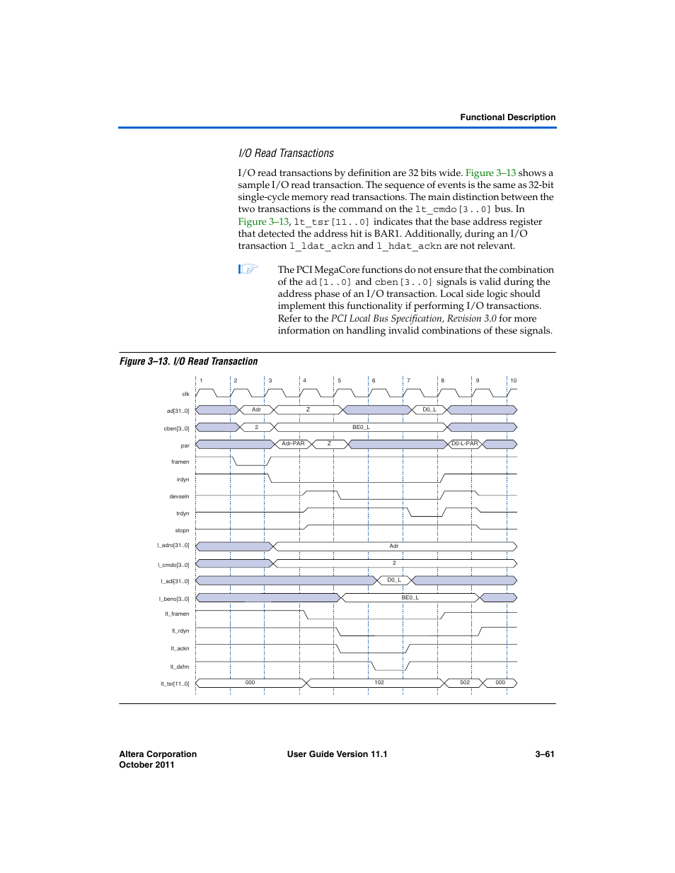 I/o read transactions | Altera PCI Compiler User Manual | Page 135 / 360
