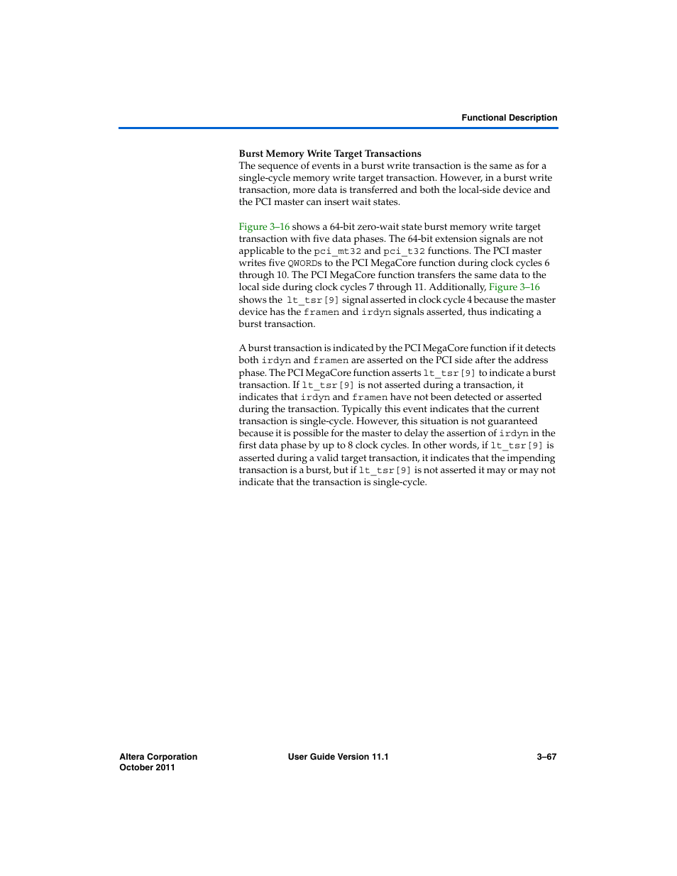 Burst memory write target transactions | Altera PCI Compiler User Manual | Page 141 / 360