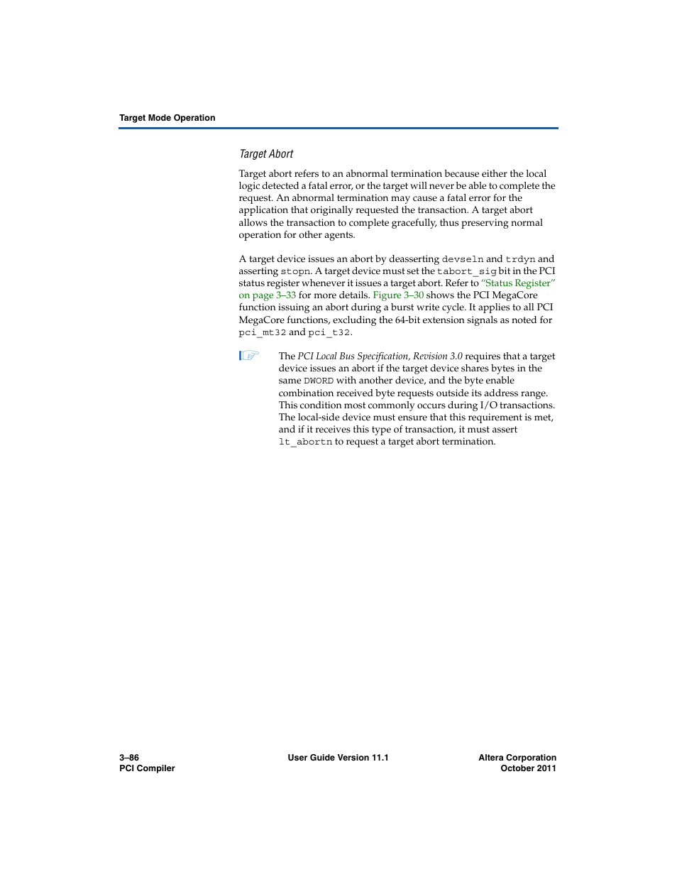 Target abort | Altera PCI Compiler User Manual | Page 160 / 360