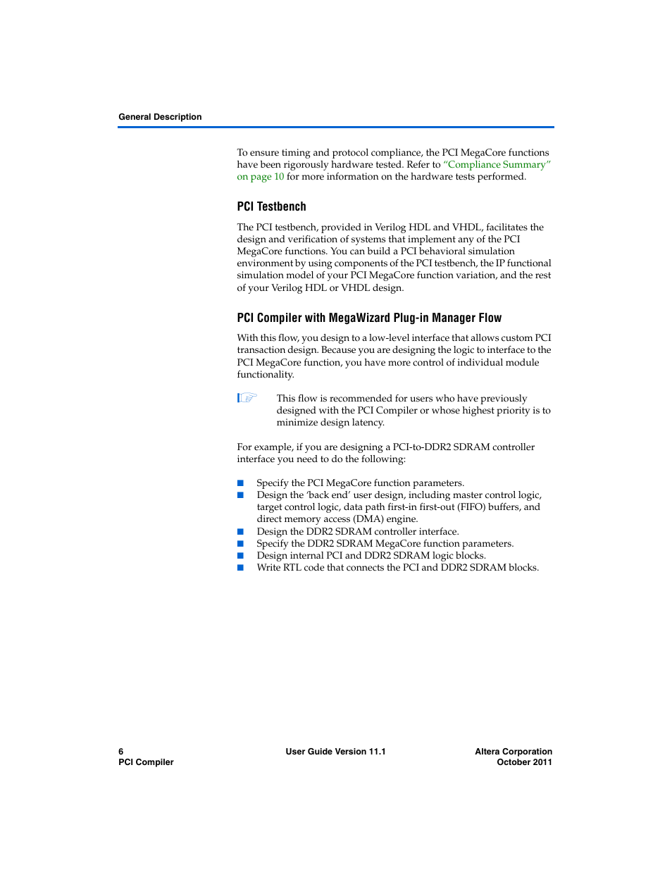 Pci testbench, Pci compiler with megawizard plug-in manager flow | Altera PCI Compiler User Manual | Page 18 / 360