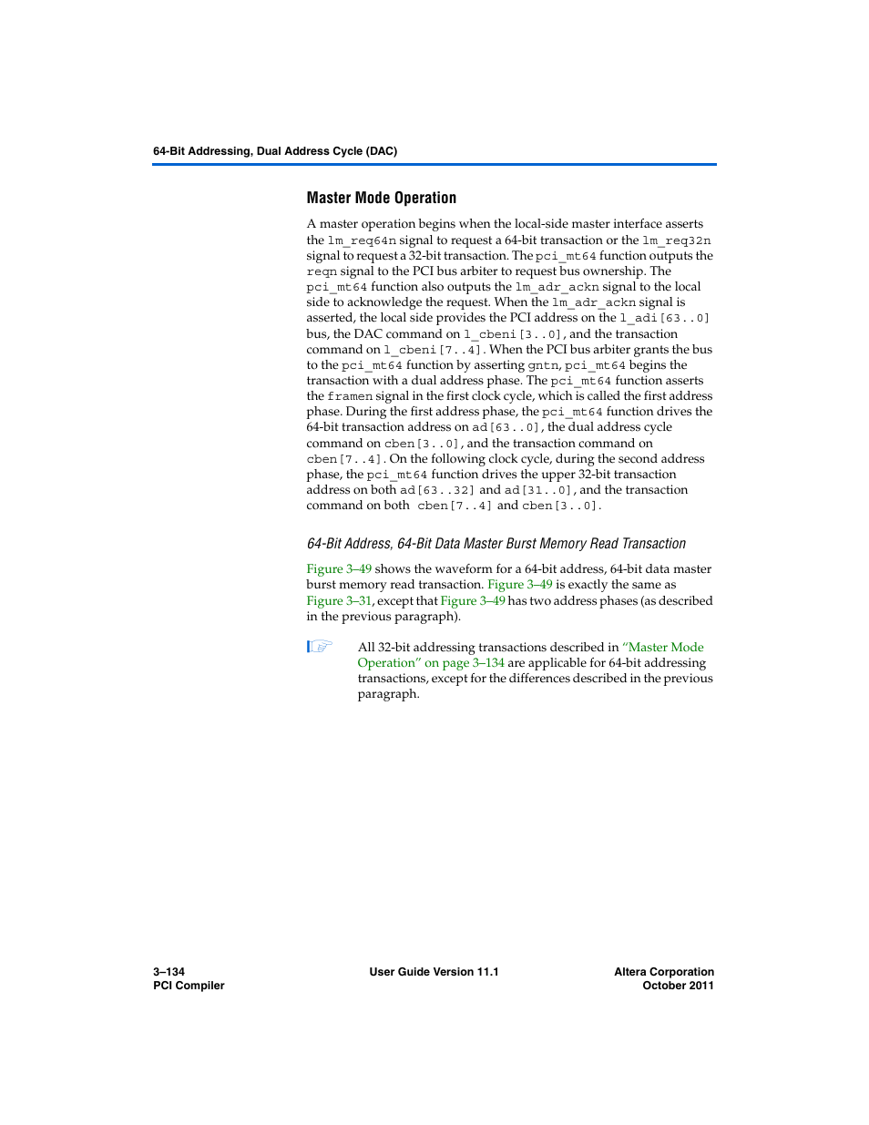 Master mode operation | Altera PCI Compiler User Manual | Page 208 / 360