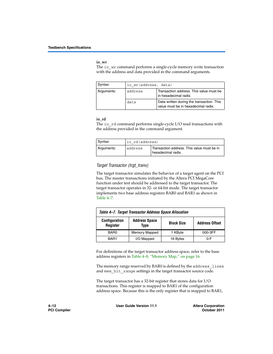Io_wr, Io_rd, Target transactor (trgt_tranx) | Altera PCI Compiler User Manual | Page 222 / 360