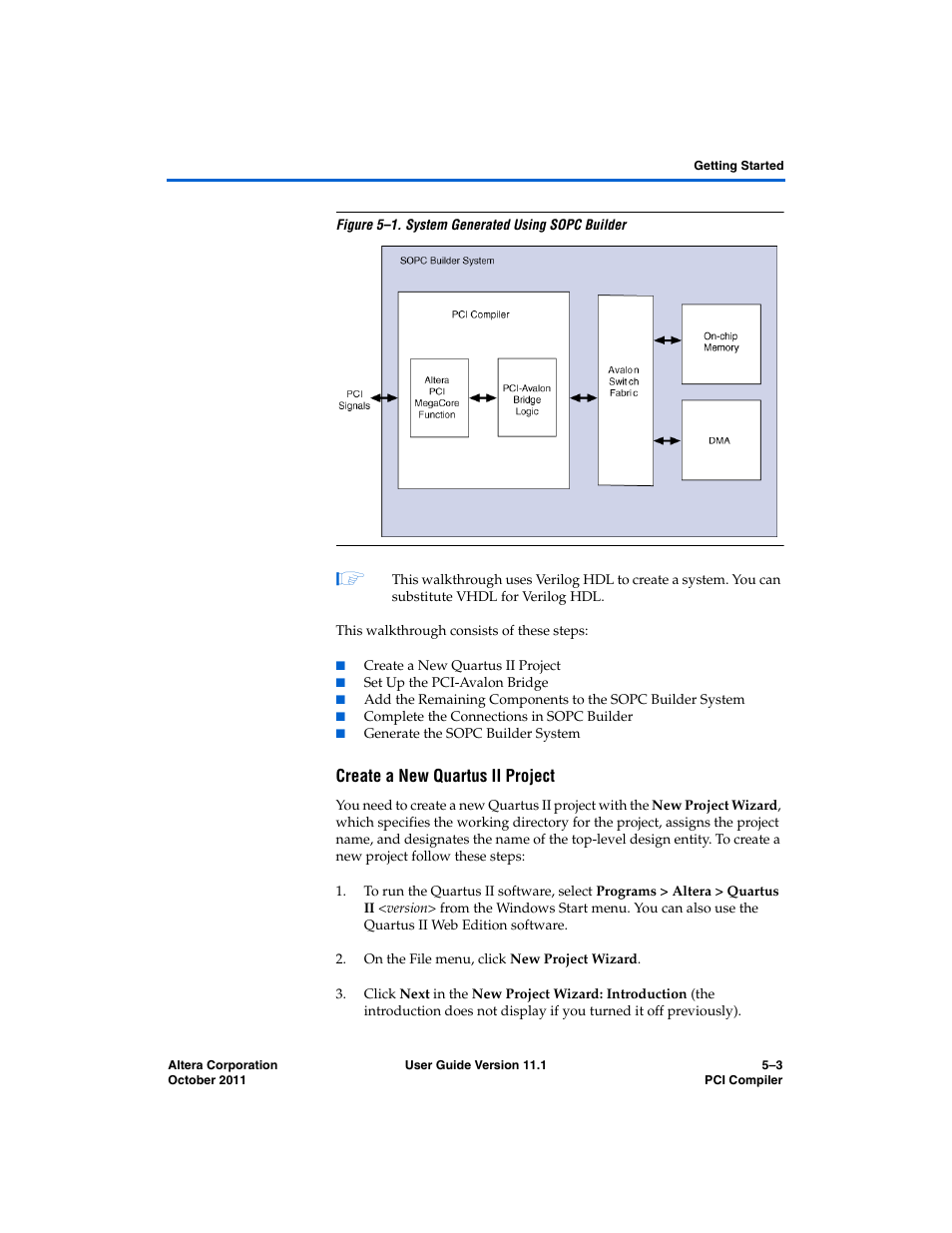 Create a new quartus ii project | Altera PCI Compiler User Manual | Page 237 / 360