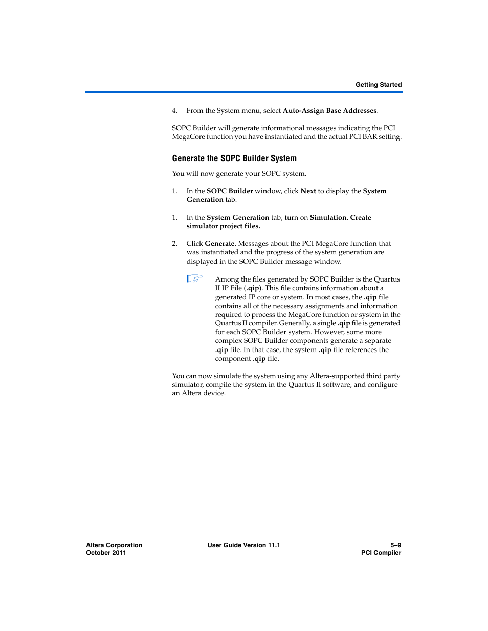 Generate the sopc builder system | Altera PCI Compiler User Manual | Page 243 / 360