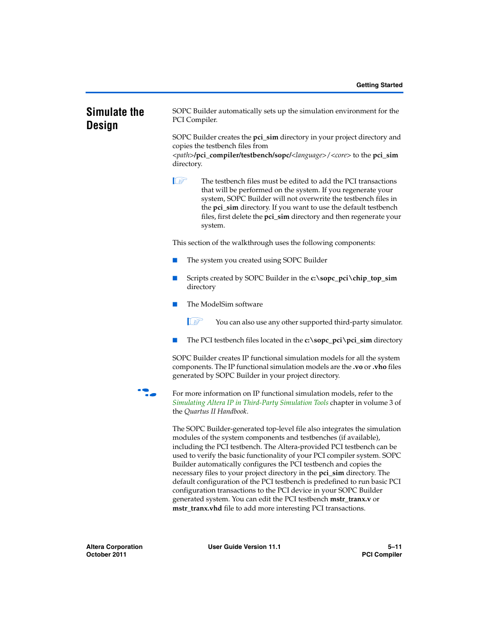 Simulate the design | Altera PCI Compiler User Manual | Page 245 / 360