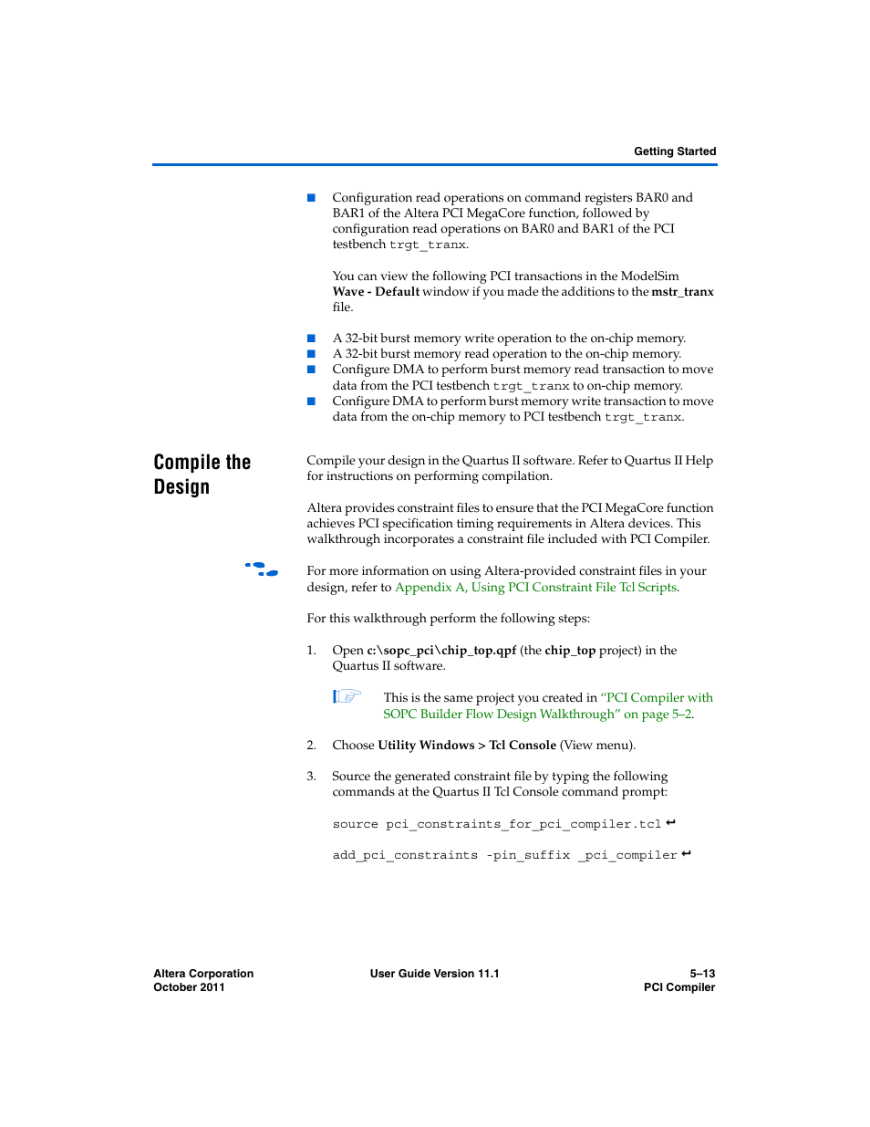 Compile the design, Compile the design –13 | Altera PCI Compiler User Manual | Page 247 / 360