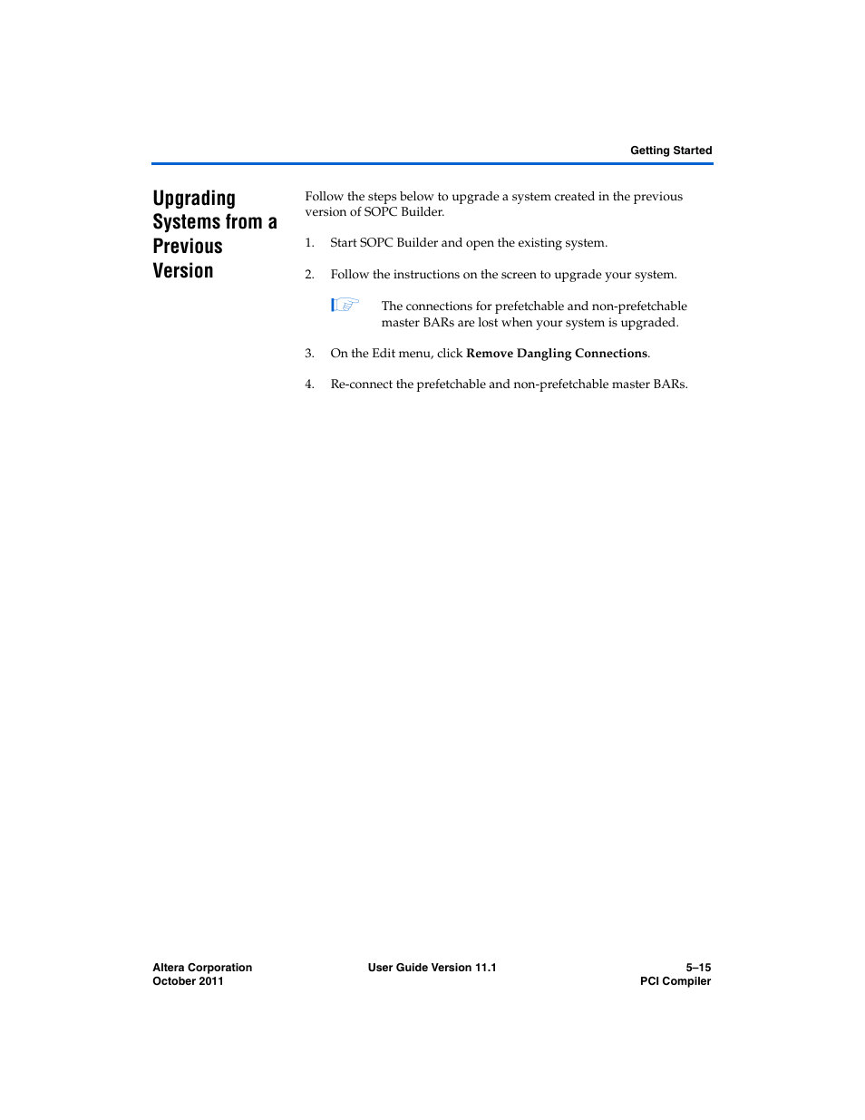 Upgrading systems from a previous version | Altera PCI Compiler User Manual | Page 249 / 360