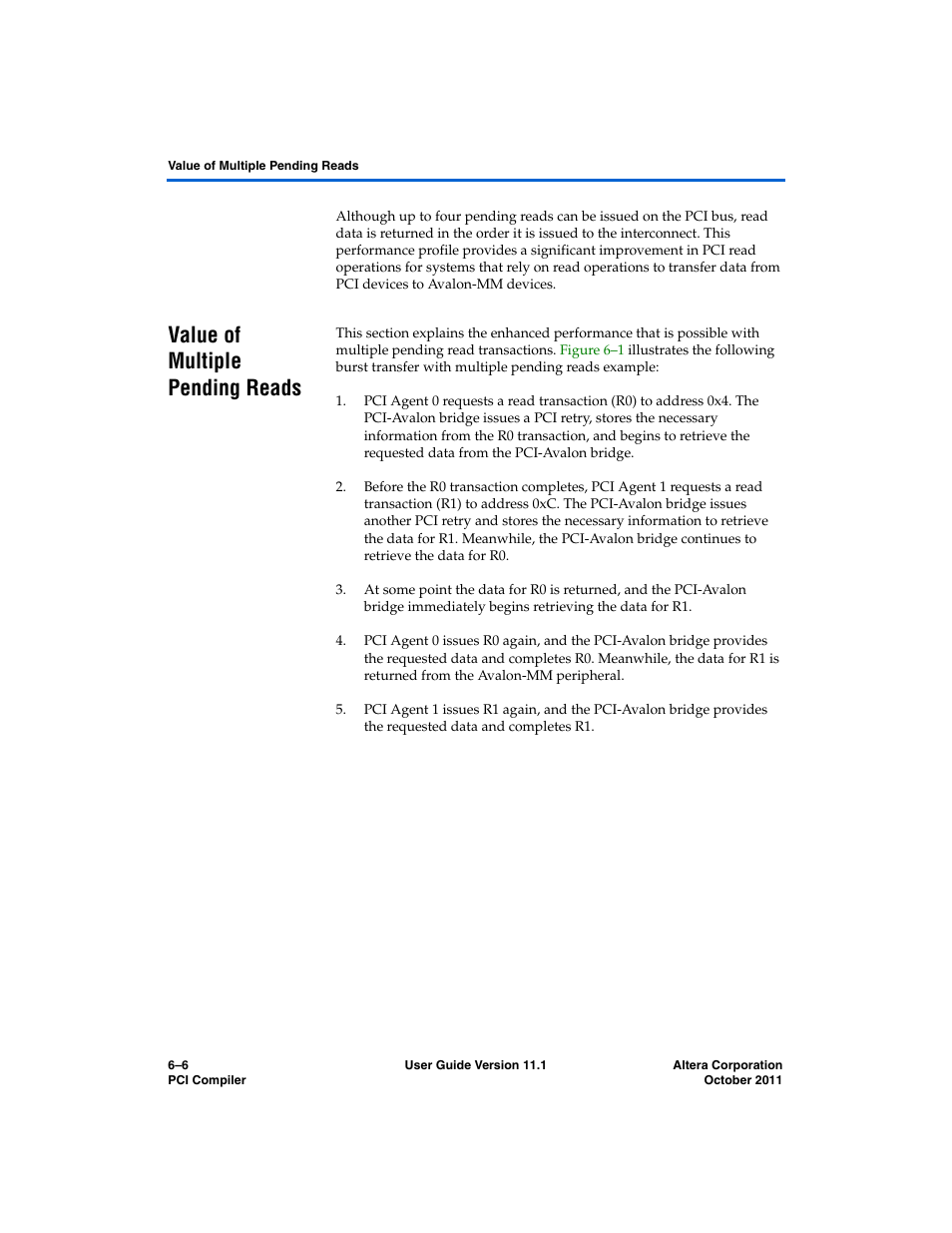 Value of multiple pending reads, Value of multiple pending reads –6 | Altera PCI Compiler User Manual | Page 256 / 360