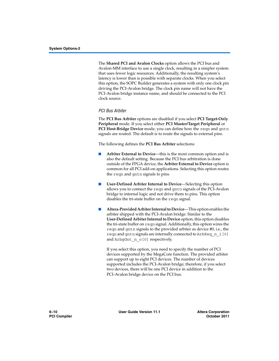 Pci bus arbiter | Altera PCI Compiler User Manual | Page 260 / 360