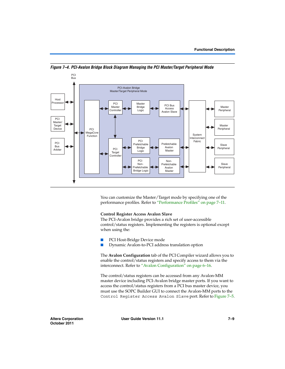 Control register access avalon slave, Figure 7–4, Pci host-bridge device mode | Altera PCI Compiler User Manual | Page 277 / 360