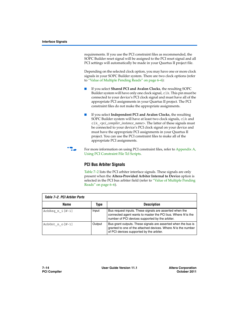 Pci bus arbiter signals | Altera PCI Compiler User Manual | Page 282 / 360