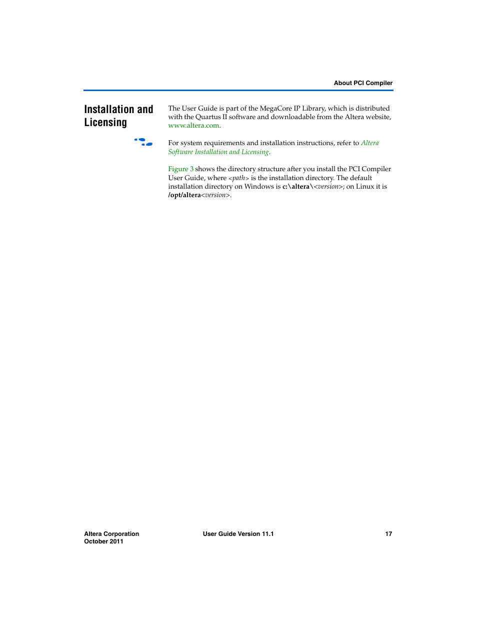 Installation and licensing | Altera PCI Compiler User Manual | Page 29 / 360