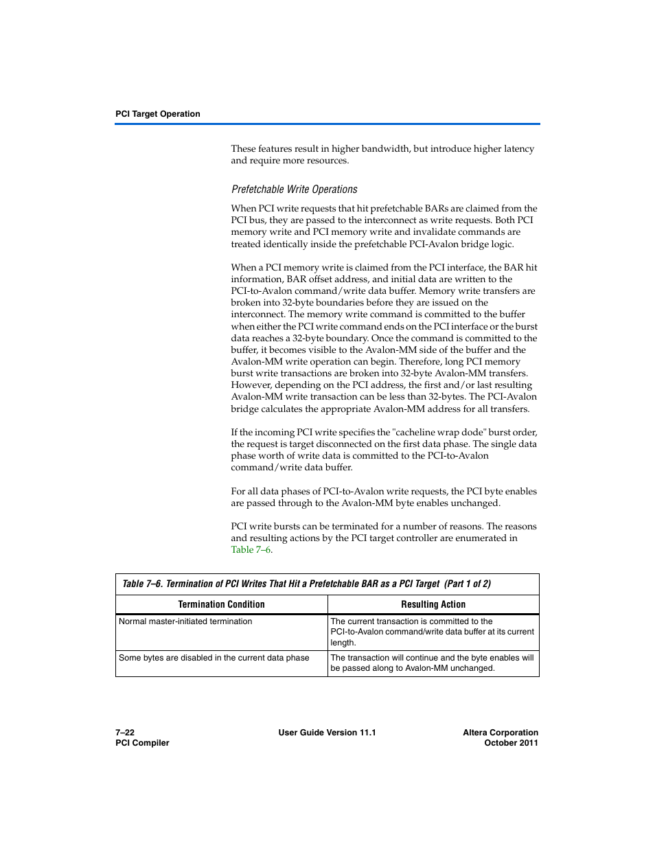 Prefetchable write operations | Altera PCI Compiler User Manual | Page 290 / 360