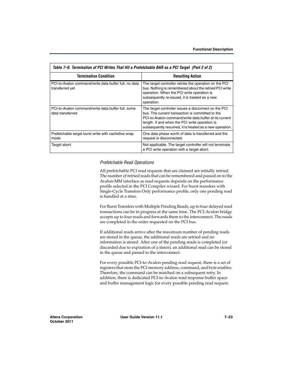 Prefetchable read operations | Altera PCI Compiler User Manual | Page 291 / 360