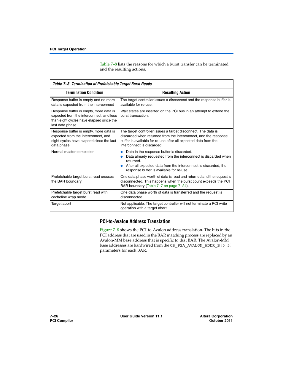 Pci-to-avalon address translation | Altera PCI Compiler User Manual | Page 294 / 360