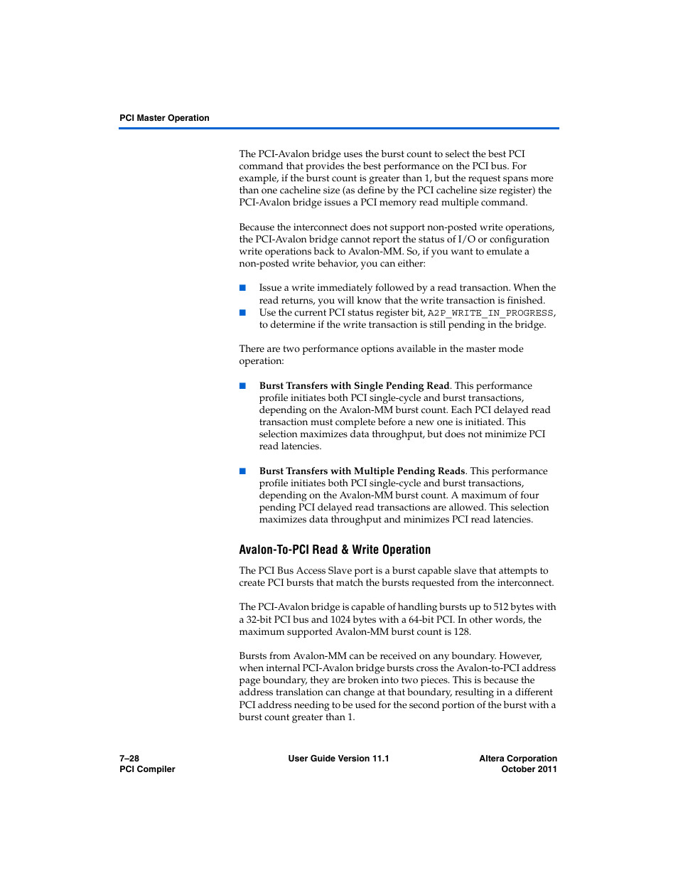 Avalon-to-pci read & write operation | Altera PCI Compiler User Manual | Page 296 / 360