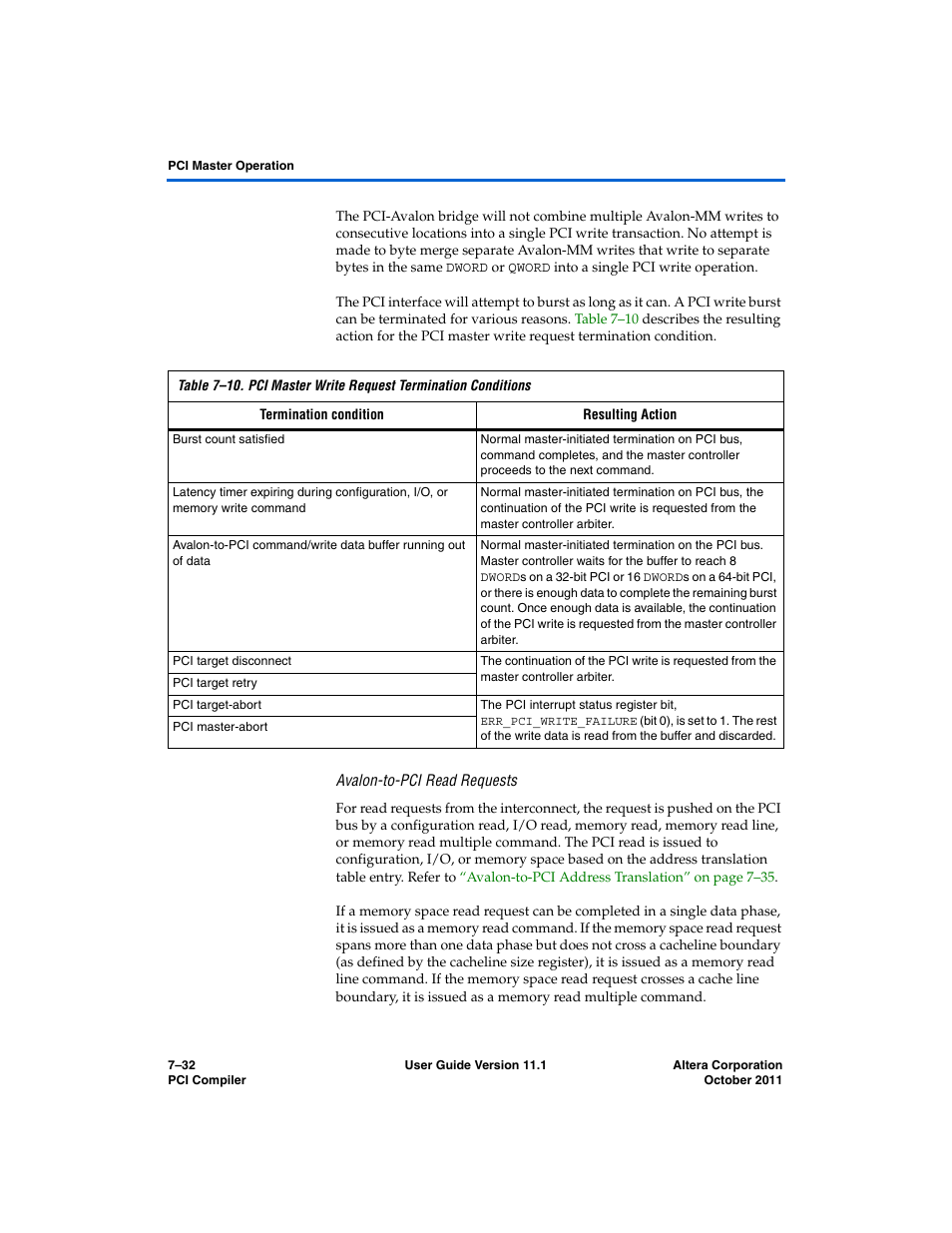 Avalon-to-pci read requests, Avalon-to-pci | Altera PCI Compiler User Manual | Page 300 / 360