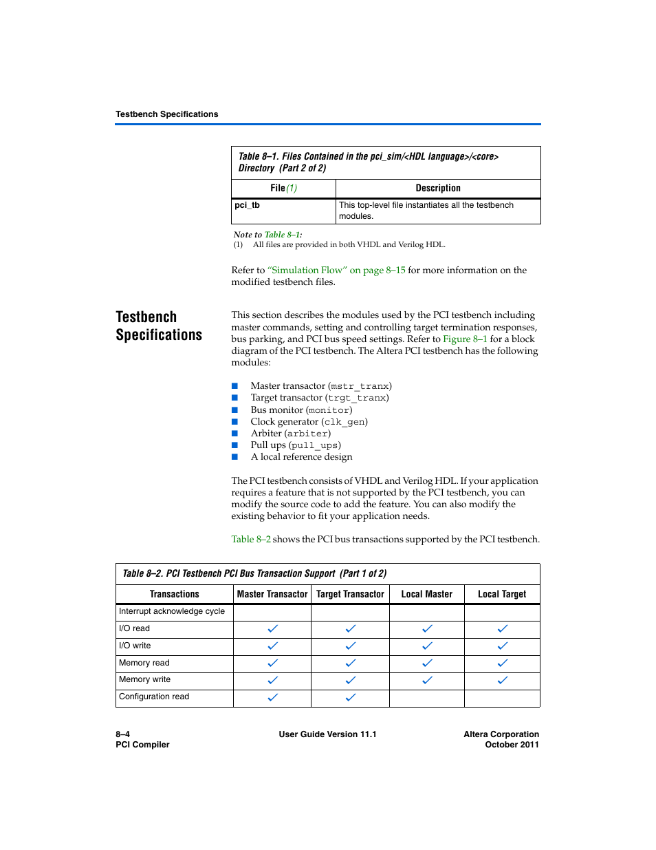 Testbench specifications, Testbench specifications –4, File | Altera PCI Compiler User Manual | Page 334 / 360