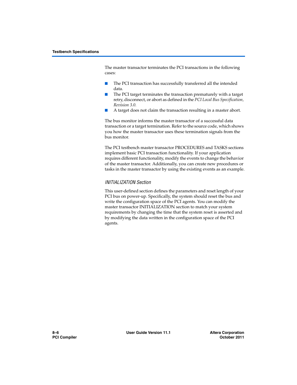 Initialization section | Altera PCI Compiler User Manual | Page 336 / 360