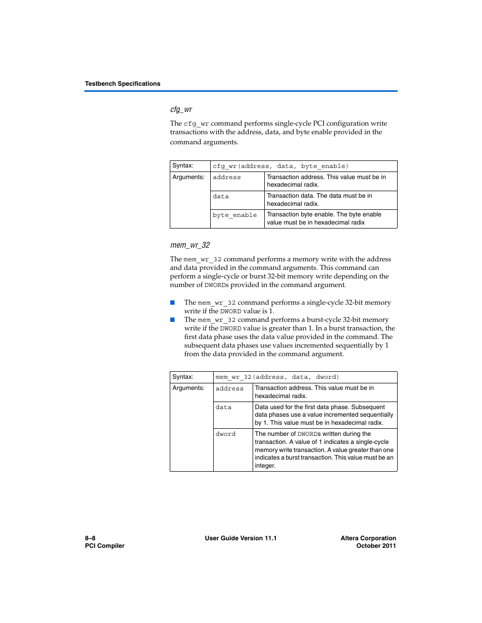 Cfg_wr, Mem_wr_32 | Altera PCI Compiler User Manual | Page 338 / 360