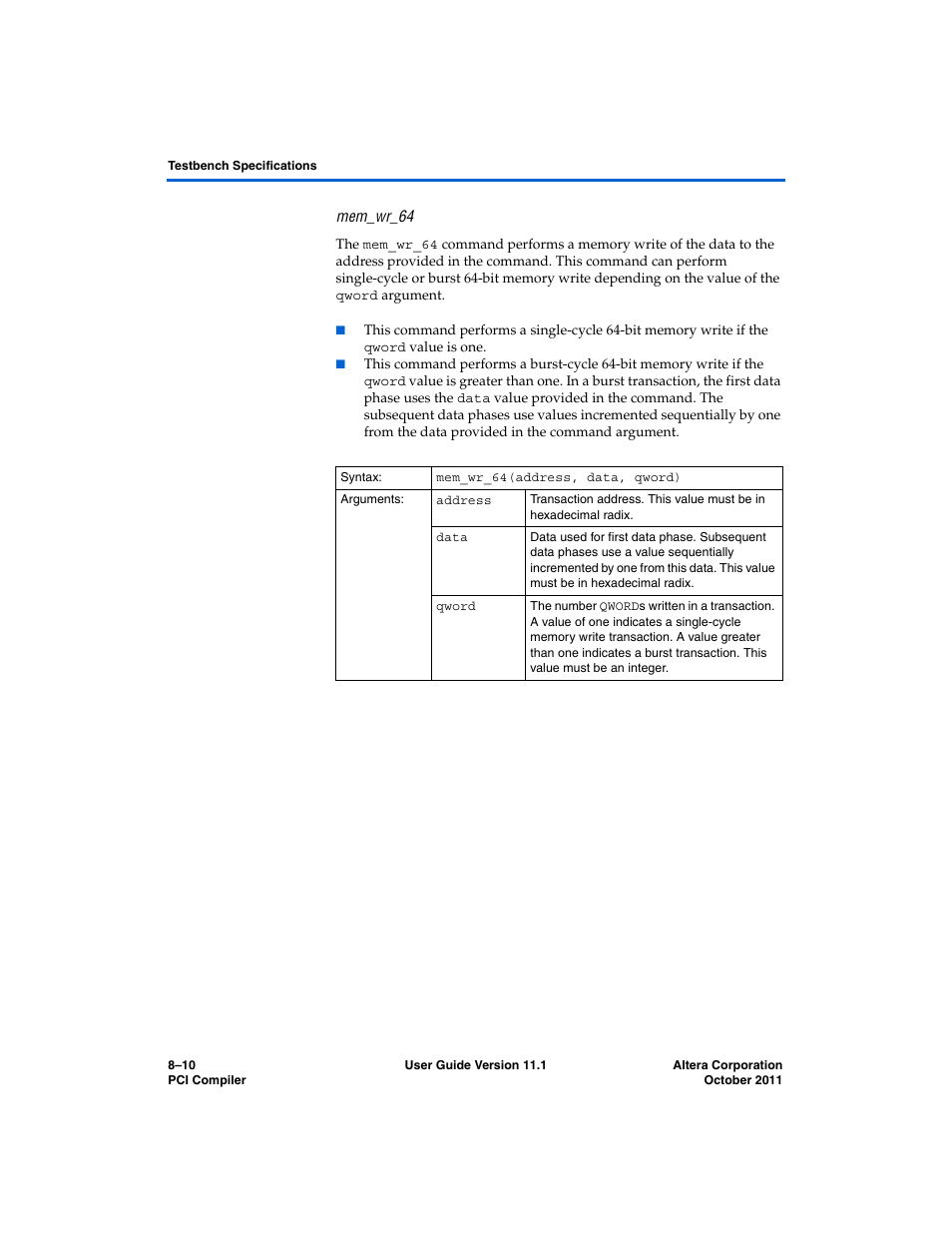 Mem_wr_64 | Altera PCI Compiler User Manual | Page 340 / 360