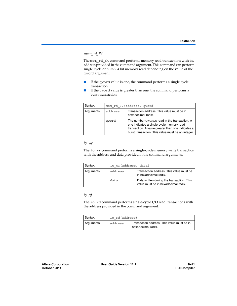 Mem_rd_64, Io_wr, Io_rd | Altera PCI Compiler User Manual | Page 341 / 360