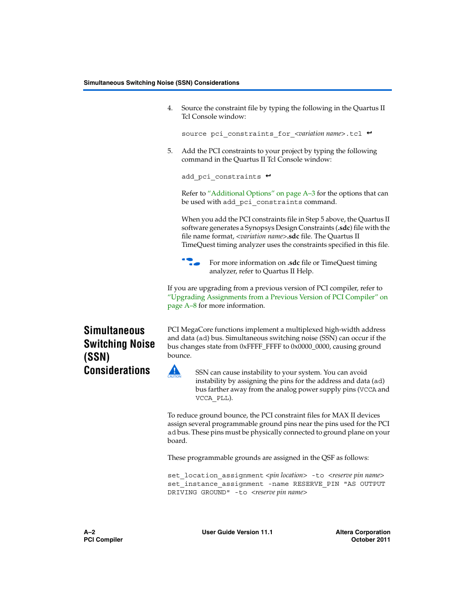 Simultaneous switching noise (ssn) considerations, Simultaneous switching | Altera PCI Compiler User Manual | Page 348 / 360