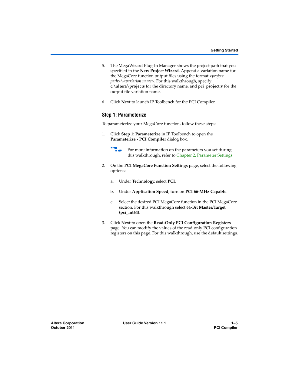 Step 1: parameterize | Altera PCI Compiler User Manual | Page 39 / 360