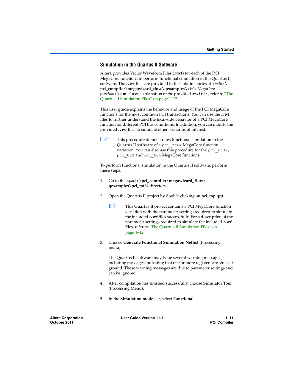 Simulation in the quartus ii software | Altera PCI Compiler User Manual | Page 45 / 360