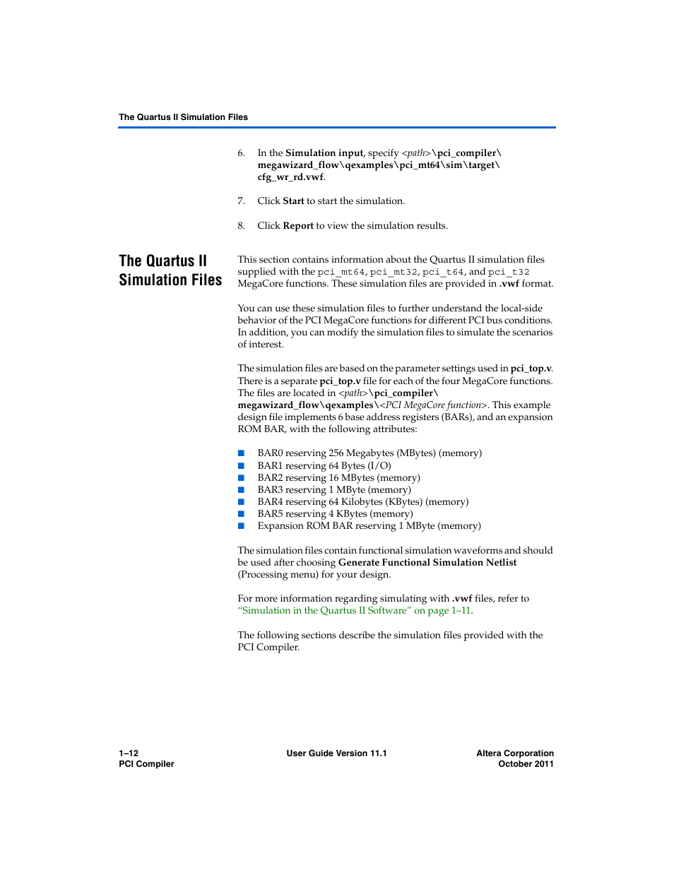 The quartus ii simulation files, The quartus ii simulation files –12, The quartus ii simulation files” on | Altera PCI Compiler User Manual | Page 46 / 360