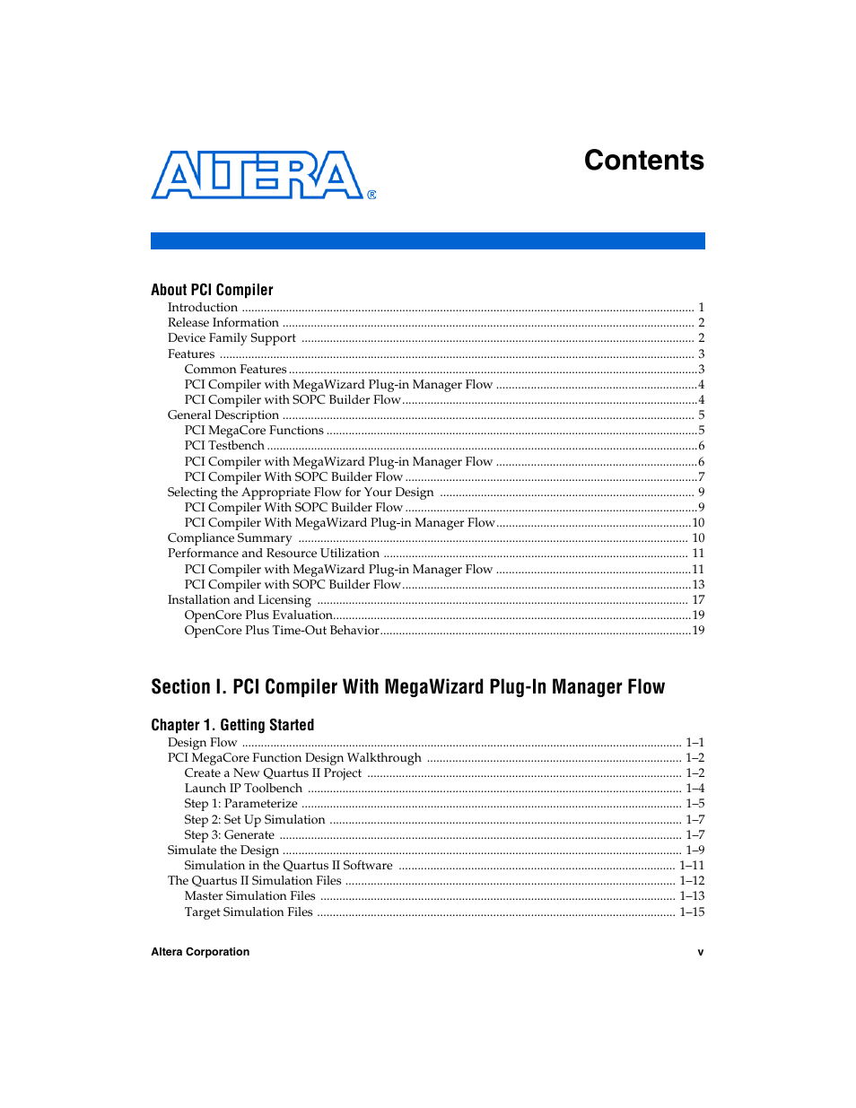 Altera PCI Compiler User Manual | Page 5 / 360