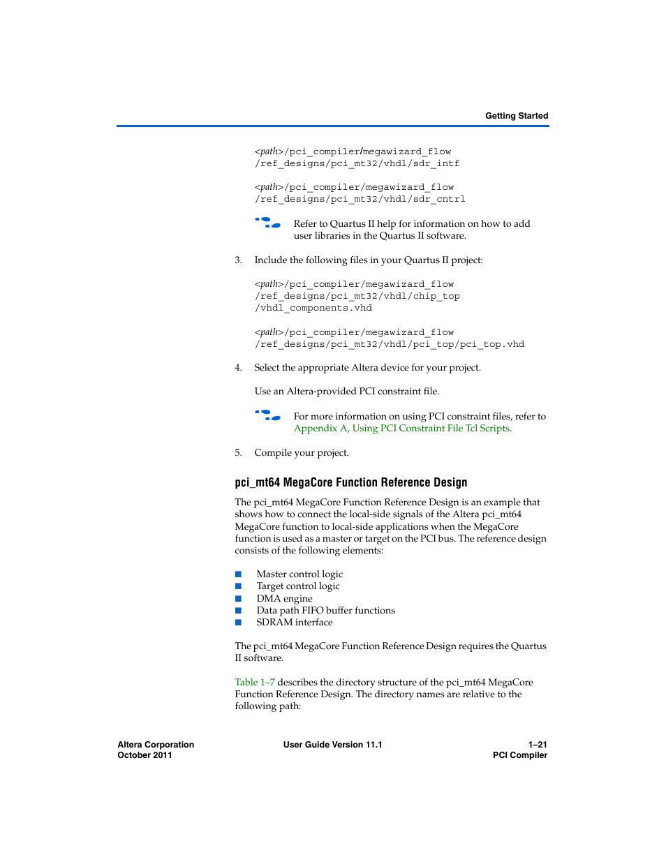 Pci_mt64 megacore function reference design | Altera PCI Compiler User Manual | Page 55 / 360