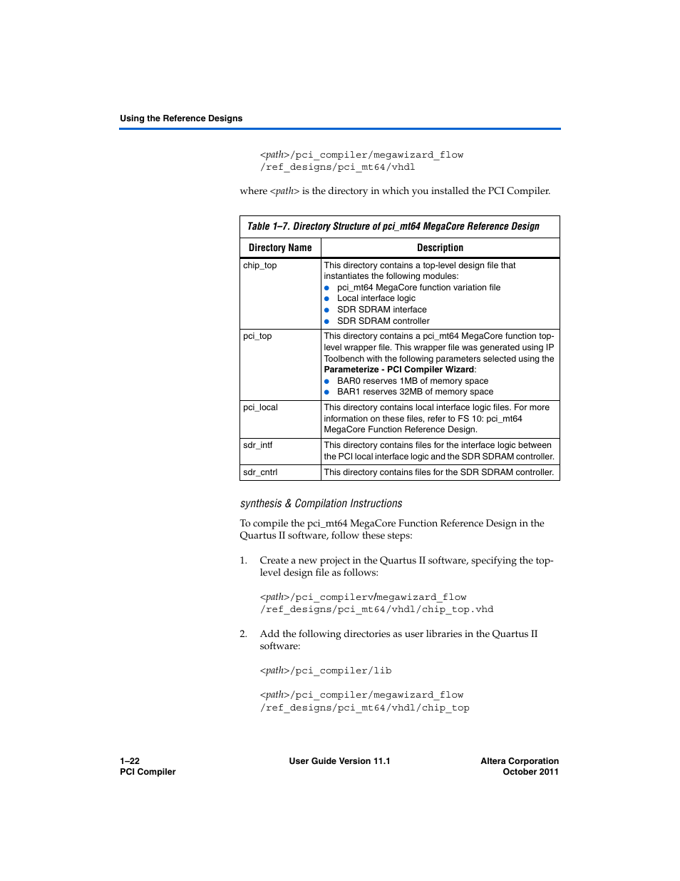 Synthesis & compilation instructions | Altera PCI Compiler User Manual | Page 56 / 360