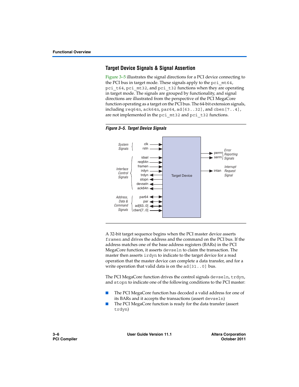 Target device signals & signal assertion | Altera PCI Compiler User Manual | Page 80 / 360