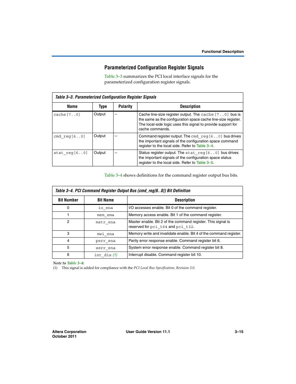 Parameterized configuration register signals | Altera PCI Compiler User Manual | Page 89 / 360