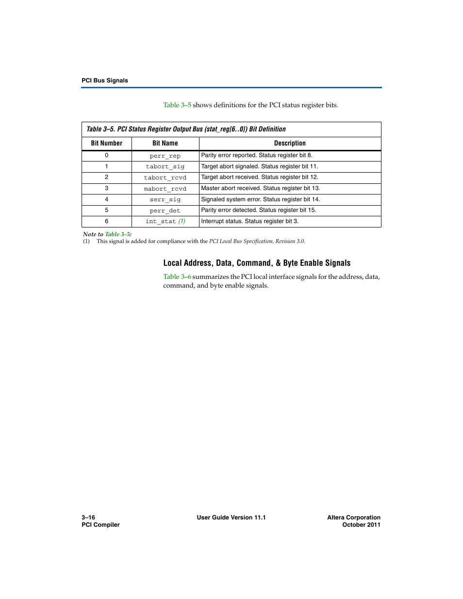 Table 3–5 | Altera PCI Compiler User Manual | Page 90 / 360