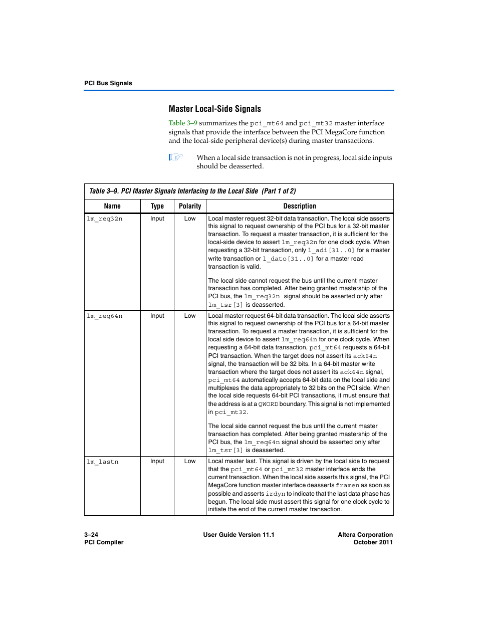 Master local-side signals | Altera PCI Compiler User Manual | Page 98 / 360