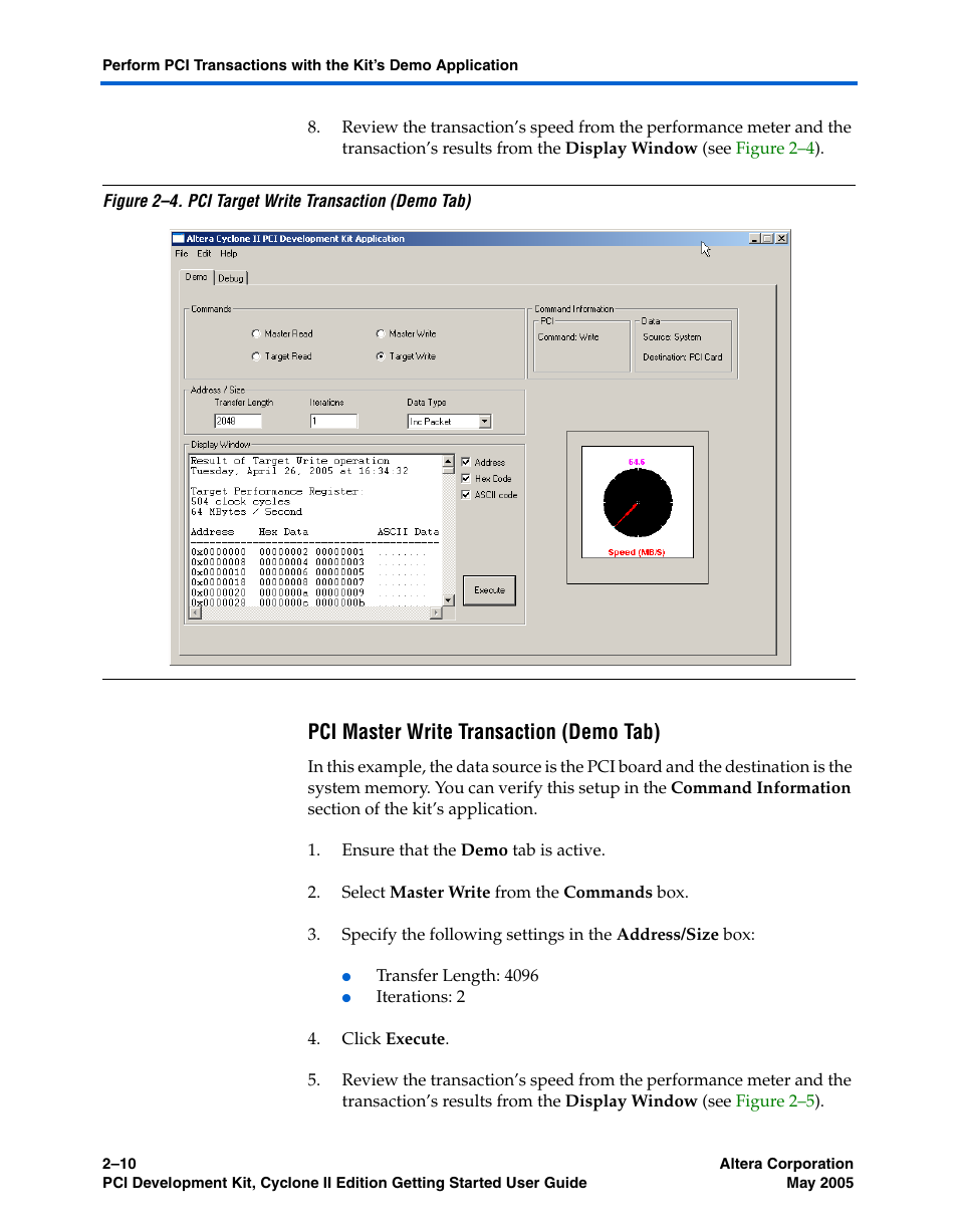 Pci master write transaction (demo tab) | Altera PCI Development Kit, Cyclone II Edition Getting Started User Manual | Page 20 / 40
