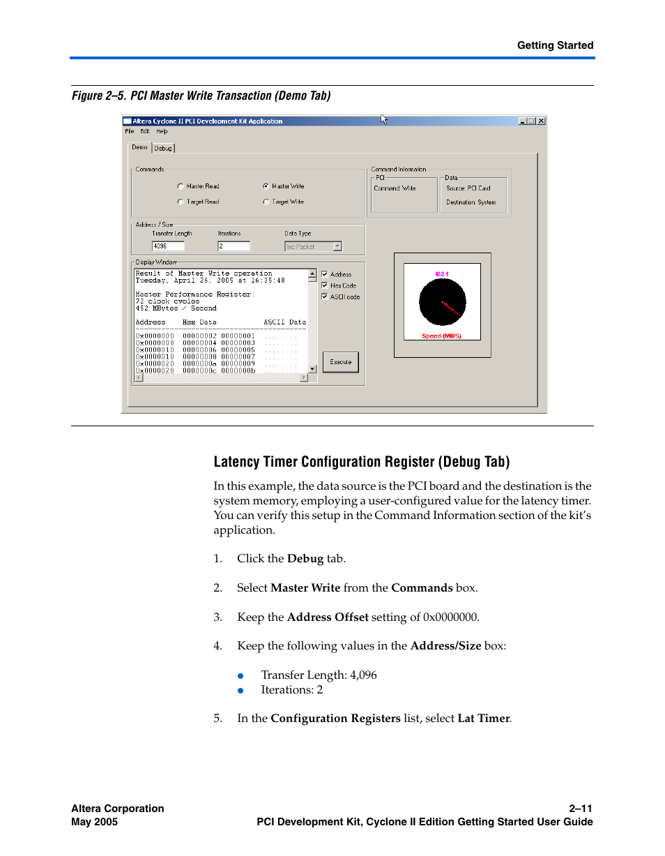 Latency timer configuration register (debug tab) | Altera PCI Development Kit, Cyclone II Edition Getting Started User Manual | Page 21 / 40